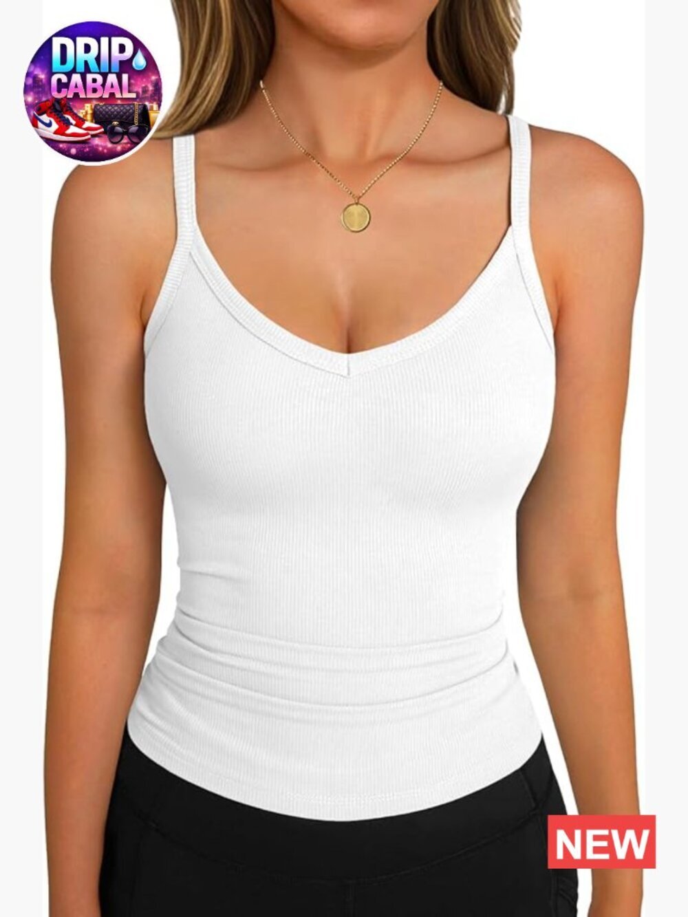 Ribbed Spaghetti Strap V-Neck Tank Top Slim Fit Layering Cami